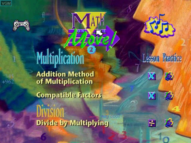 Title screen of the game Math on the Move! - Multiplication/Division Advanced on Sony Playstation
