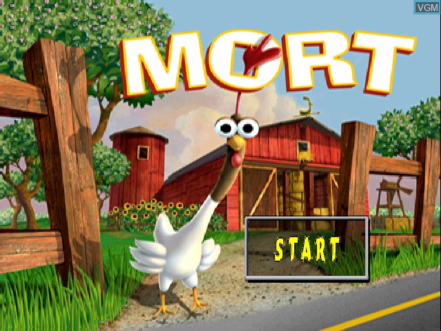 Title screen of the game Mort the Chicken on Sony Playstation