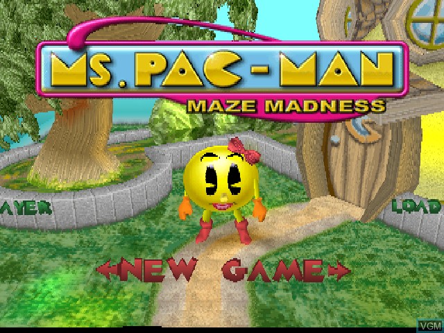 Title screen of the game Ms. Pac-Man Maze Madness on Sony Playstation
