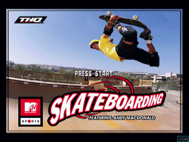 Title screen of the game MTV Sports - Skateboarding featuring Andy Macdonald on Sony Playstation