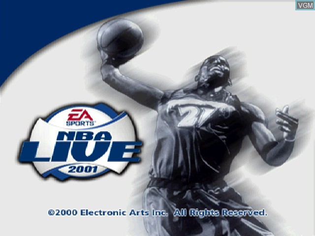 Title screen of the game NBA Live 2001 on Sony Playstation