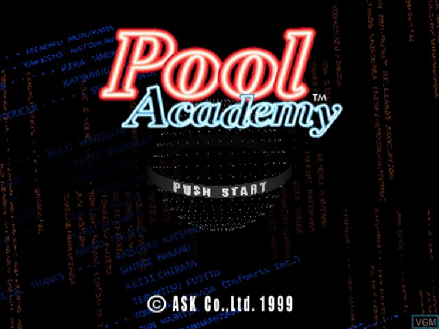 Title screen of the game Pool Academy on Sony Playstation