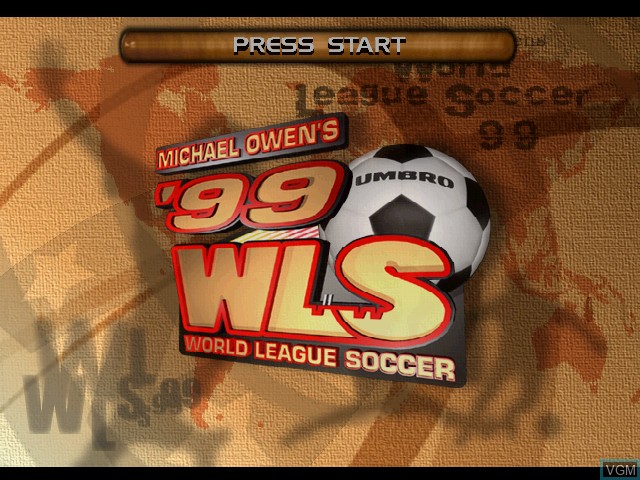 Title screen of the game Michael Owen's World League Soccer 99 on Sony Playstation