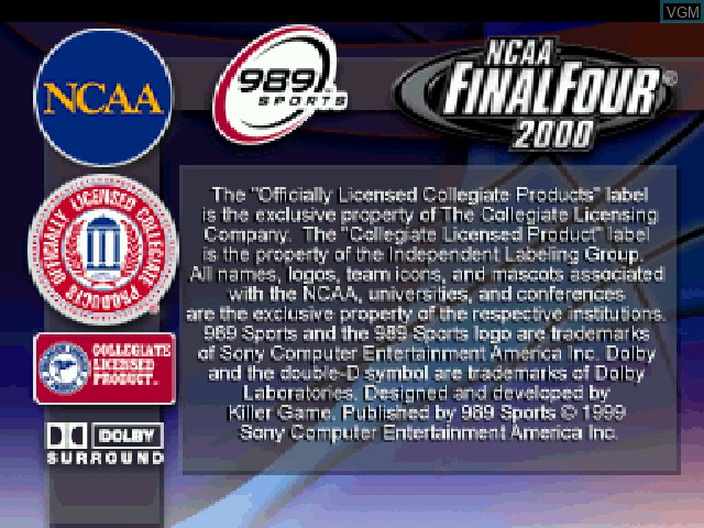 Title screen of the game NCAA Final Four 2000 on Sony Playstation