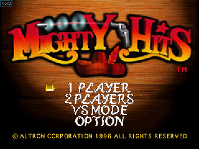 Title screen of the game Mighty Hits on Sony Playstation