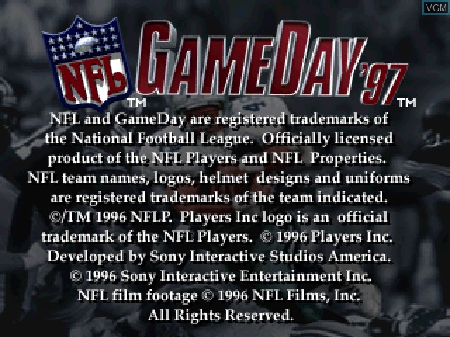 Title screen of the game NFL GameDay '97 on Sony Playstation