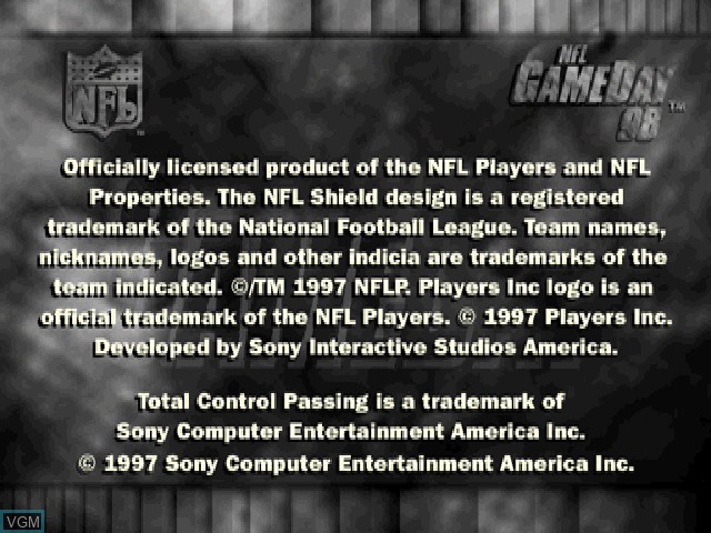 Title screen of the game NFL GameDay 98 on Sony Playstation