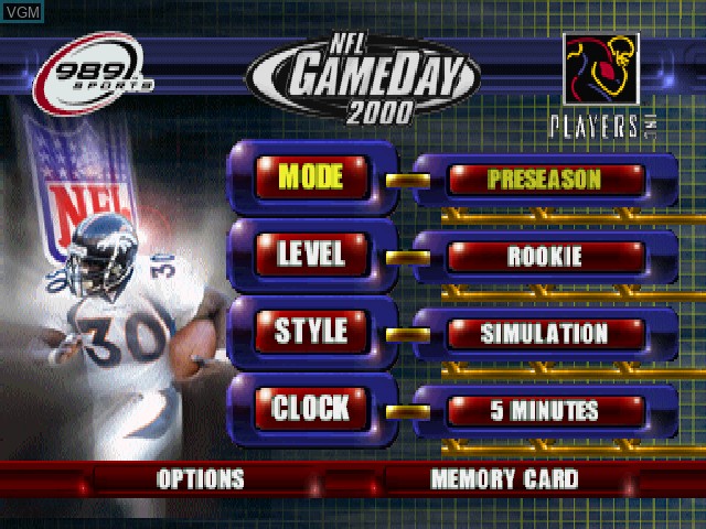 Title screen of the game NFL GameDay 2000 on Sony Playstation
