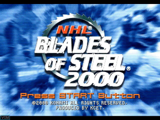Title screen of the game NHL Blades of Steel 2000 on Sony Playstation