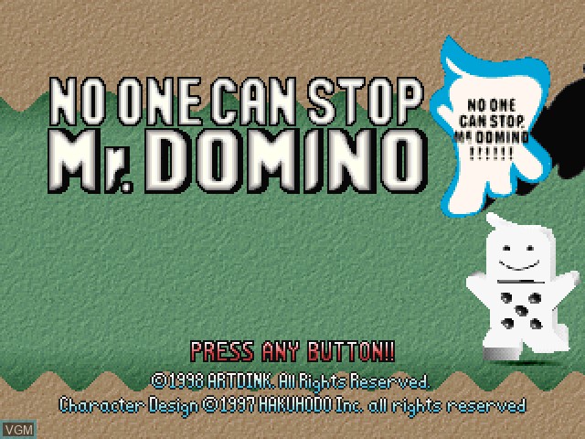 Title screen of the game No One Can Stop Mr. Domino on Sony Playstation