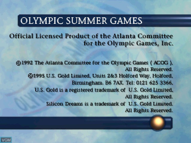 Title screen of the game Olympic Summer Games - Atlanta 1996 on Sony Playstation