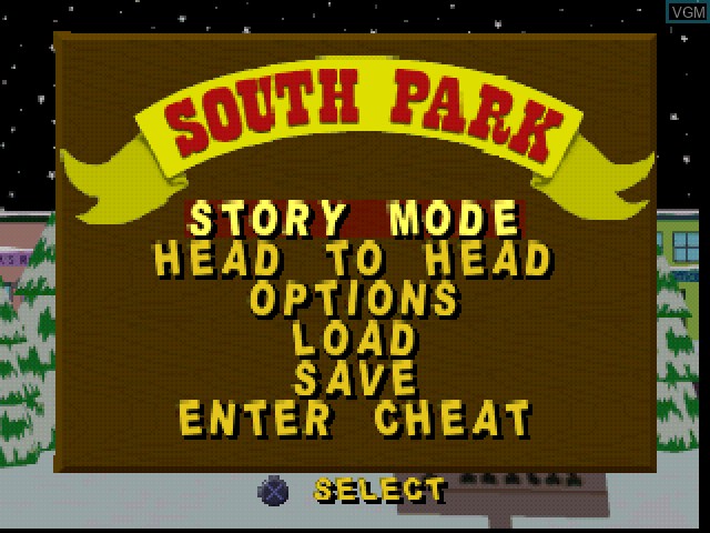 Title screen of the game South Park on Sony Playstation