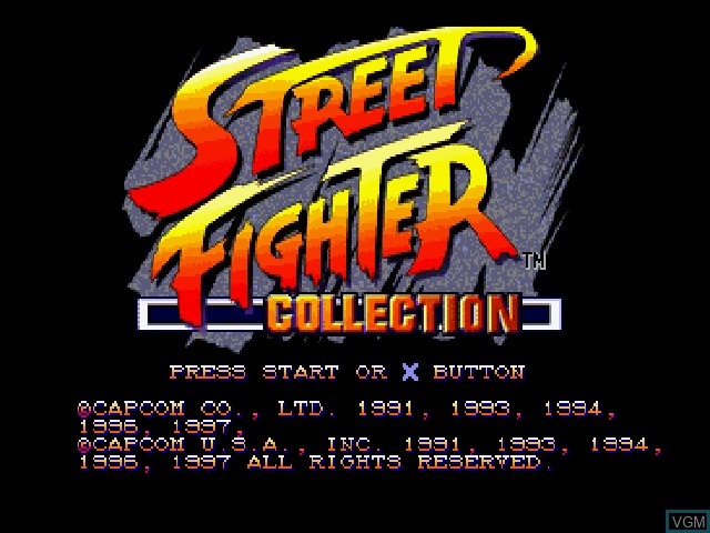 Title screen of the game Street Fighter Collection on Sony Playstation