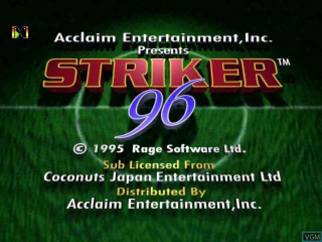 Title screen of the game Striker 96 on Sony Playstation
