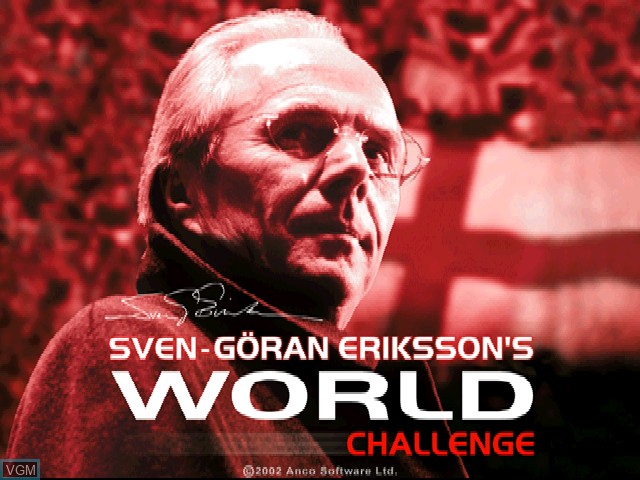 Title screen of the game Sven-Goran Eriksson's World Cup Challenge on Sony Playstation