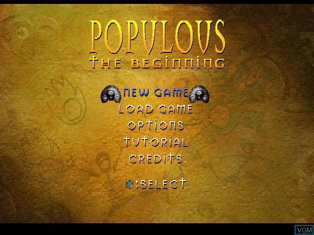 Title screen of the game Populous - The Beginning on Sony Playstation