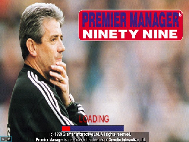 Title screen of the game Premier Manager Ninety Nine on Sony Playstation