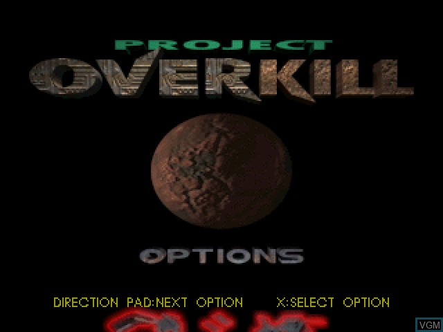 Title screen of the game Project Overkill on Sony Playstation