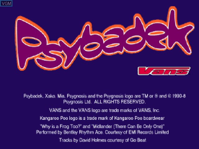 Title screen of the game Psybadek on Sony Playstation