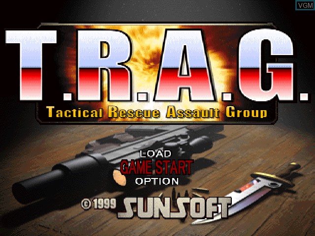 Title screen of the game T.R.A.G. - Tactical Rescue Assault Group - Mission of Mercy on Sony Playstation