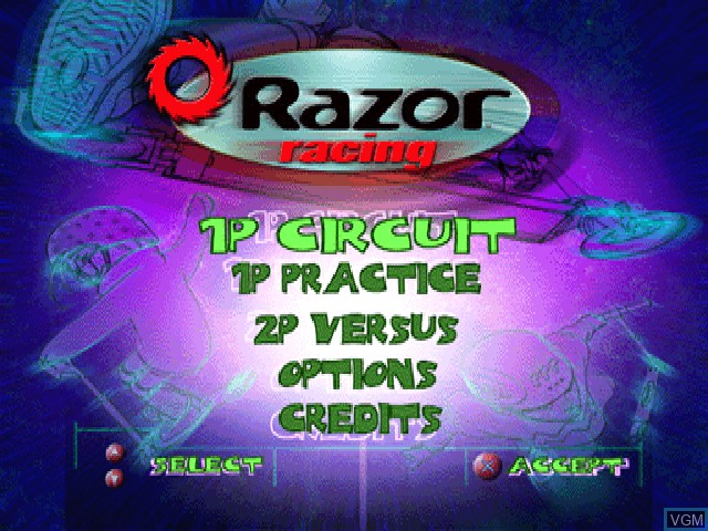 Title screen of the game Razor Racing on Sony Playstation