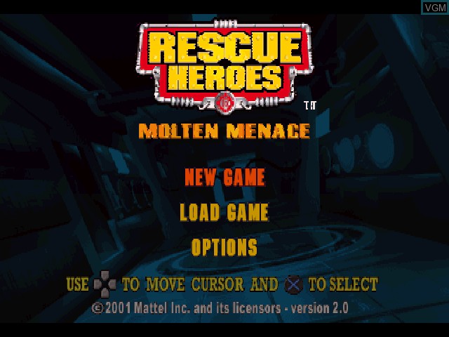 Title screen of the game Rescue Heroes - Molten Menace on Sony Playstation