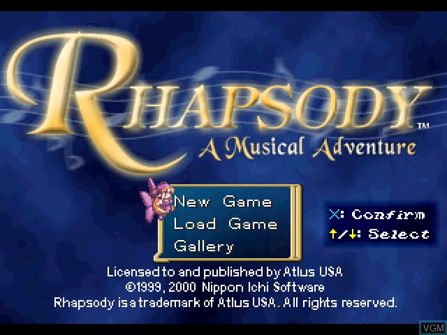 Title screen of the game Rhapsody - A Musical Adventure on Sony Playstation