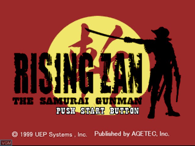 Title screen of the game Rising Zan - The Samurai Gunman on Sony Playstation