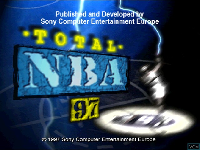 Title screen of the game Total NBA '97 on Sony Playstation