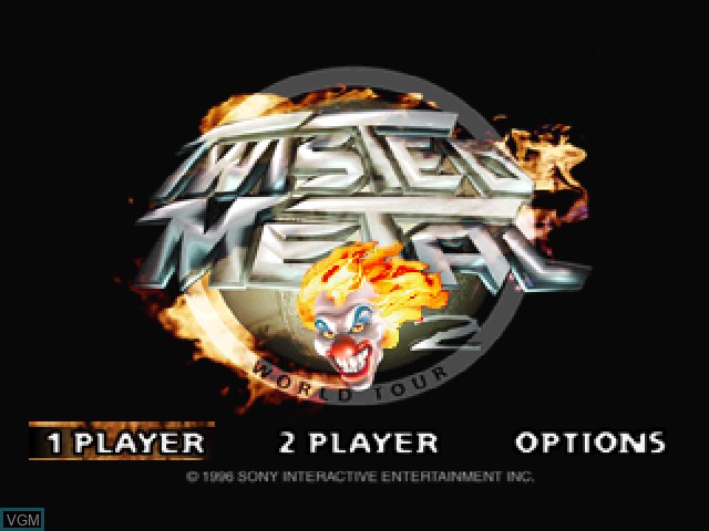 Title screen of the game Twisted Metal 2 on Sony Playstation