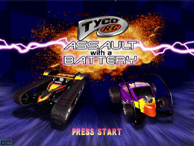 Title screen of the game Tyco R/C - Assault with a Battery on Sony Playstation