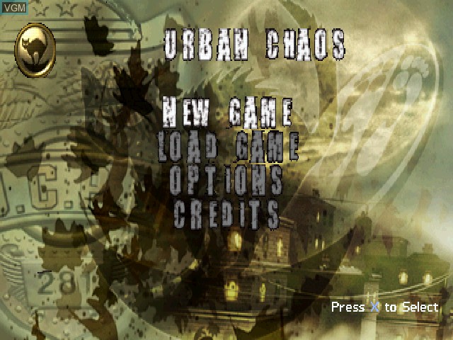 Title screen of the game Urban Chaos on Sony Playstation
