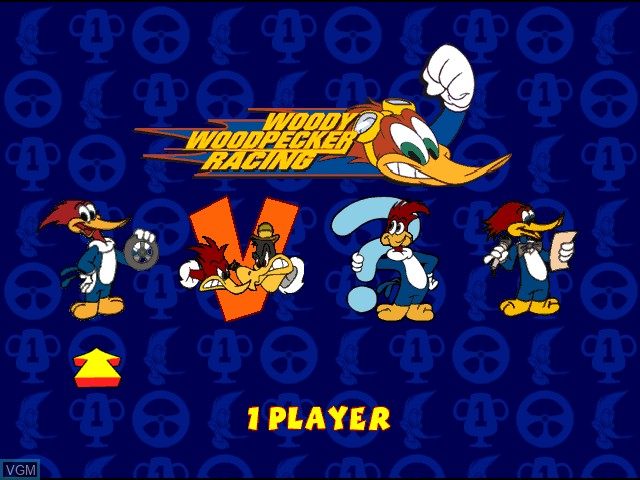 Title screen of the game Woody Woodpecker Racing on Sony Playstation