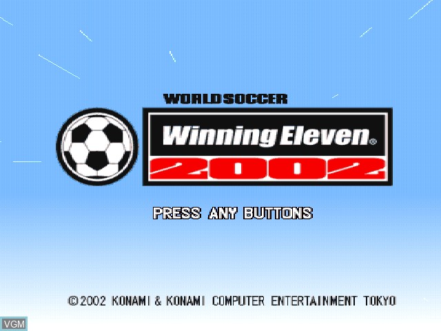 Title screen of the game World Soccer Winning Eleven 2002 on Sony Playstation