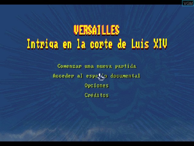 Title screen of the game Versalles - Complot en la corte del Rey Sol on Sony Playstation