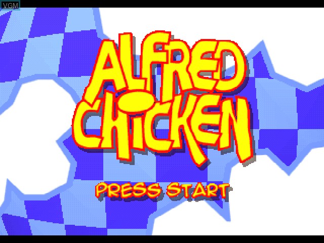 Title screen of the game Alfred Chicken on Sony Playstation