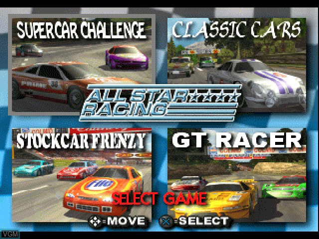 Title screen of the game All Star Racing on Sony Playstation