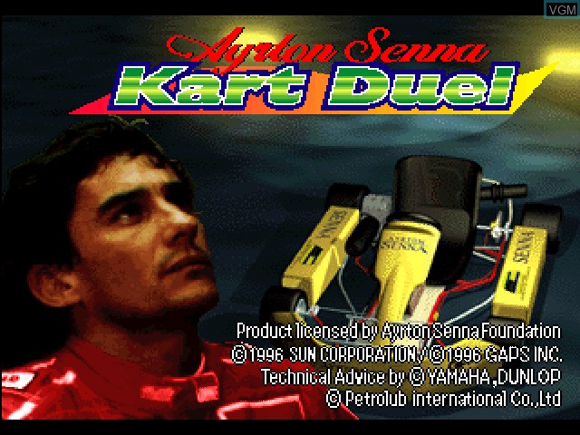 Title screen of the game Ayrton Senna Kart Duel on Sony Playstation