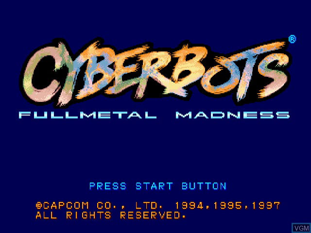 Title screen of the game Cyberbots - Fullmetal Madness on Sony Playstation