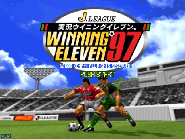 Title screen of the game J.League Jikkyou Winning Eleven '97 on Sony Playstation