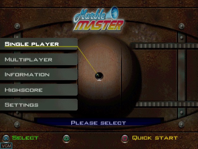 Title screen of the game Marble Master on Sony Playstation