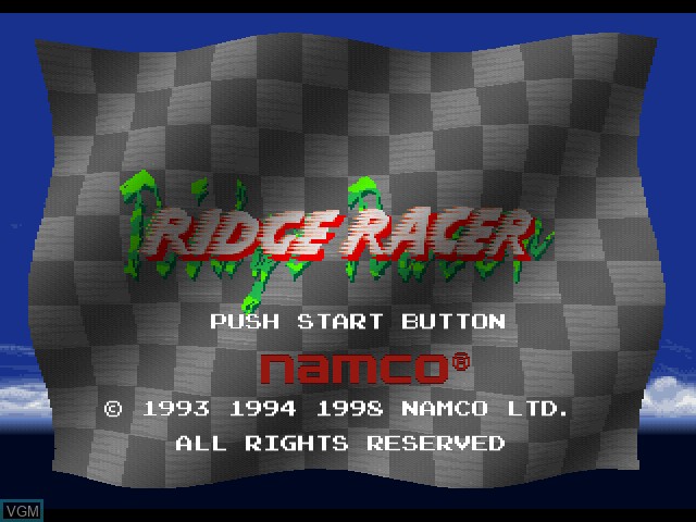 Title screen of the game Ridge Racer - High Spec Ver. & Namco Catalogue '98 on Sony Playstation