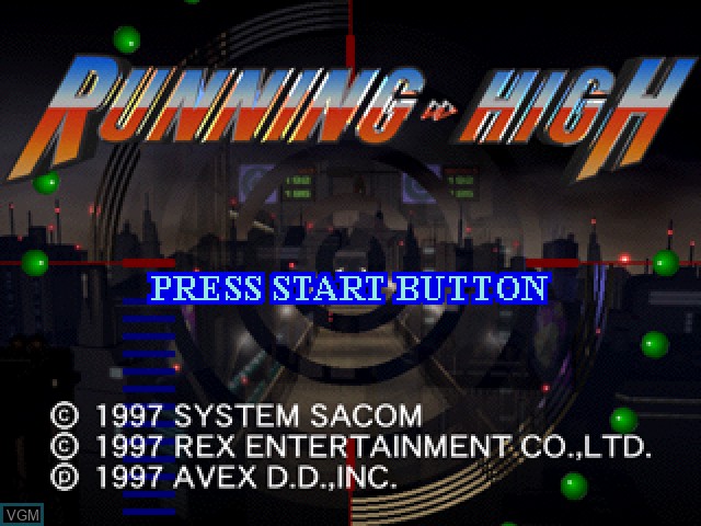 Title screen of the game Running High on Sony Playstation