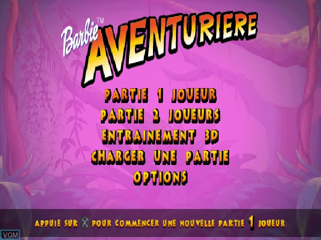Title screen of the game Barbie Aventuriere on Sony Playstation