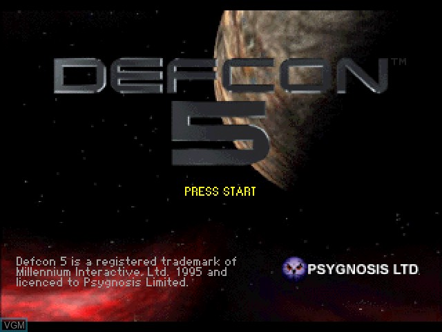 Title screen of the game DefCon 5 on Sony Playstation