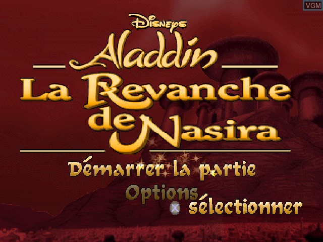Title screen of the game Aladdin - La Revanche de Nasira on Sony Playstation