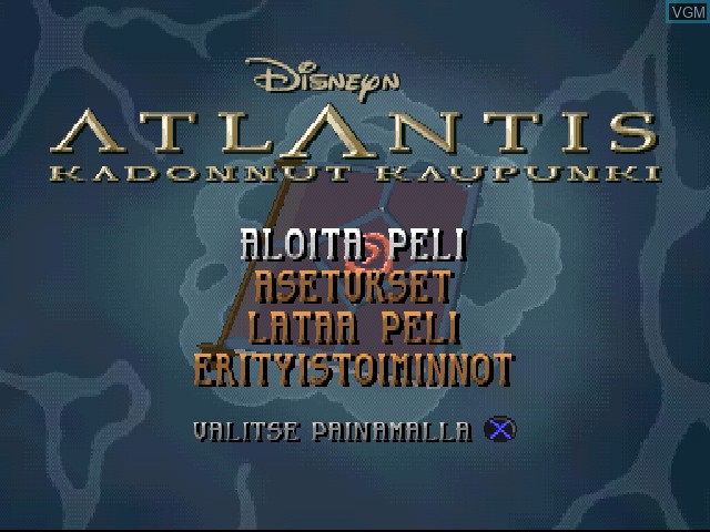Title screen of the game Atlantis - Kadonnut Kaupunki on Sony Playstation