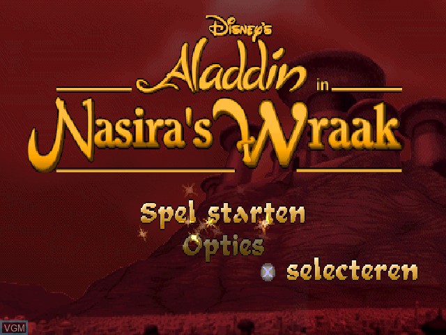 Title screen of the game Aladdin in Nasira's Wraak on Sony Playstation