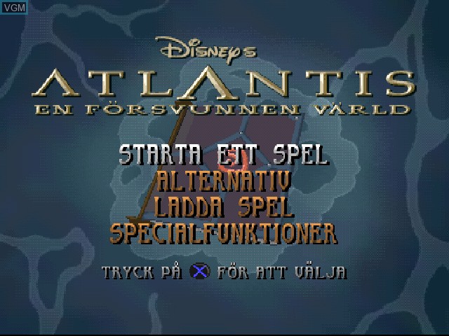 Title screen of the game Atlantis - En Foersvunnen Vaerld on Sony Playstation