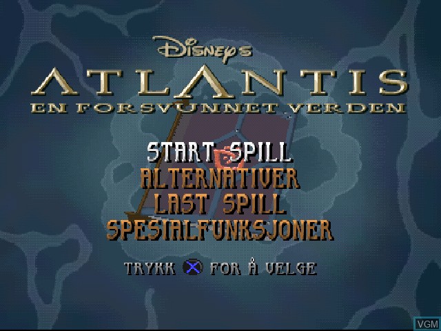 Title screen of the game Atlantis - En Forsvunnet Verden on Sony Playstation